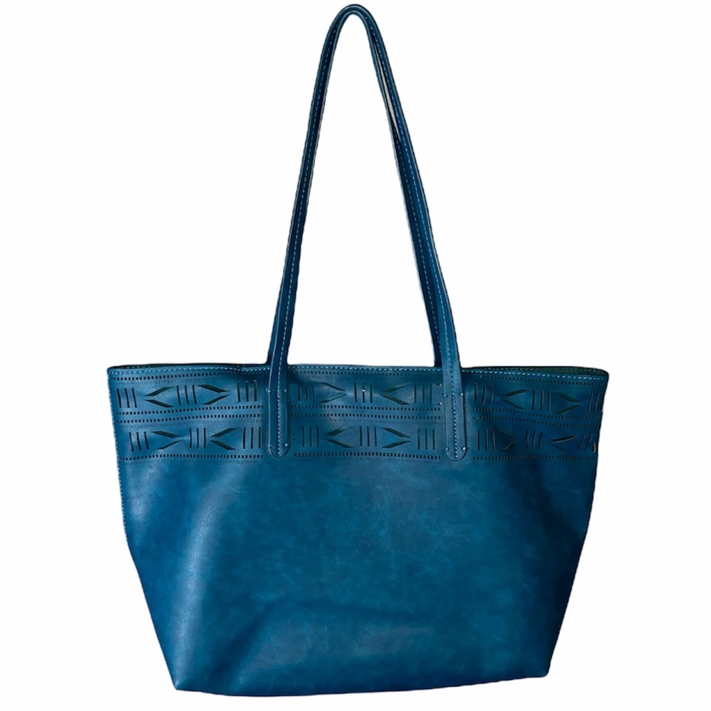 Blue Leather and Suede Tribal Pattern XL Purse